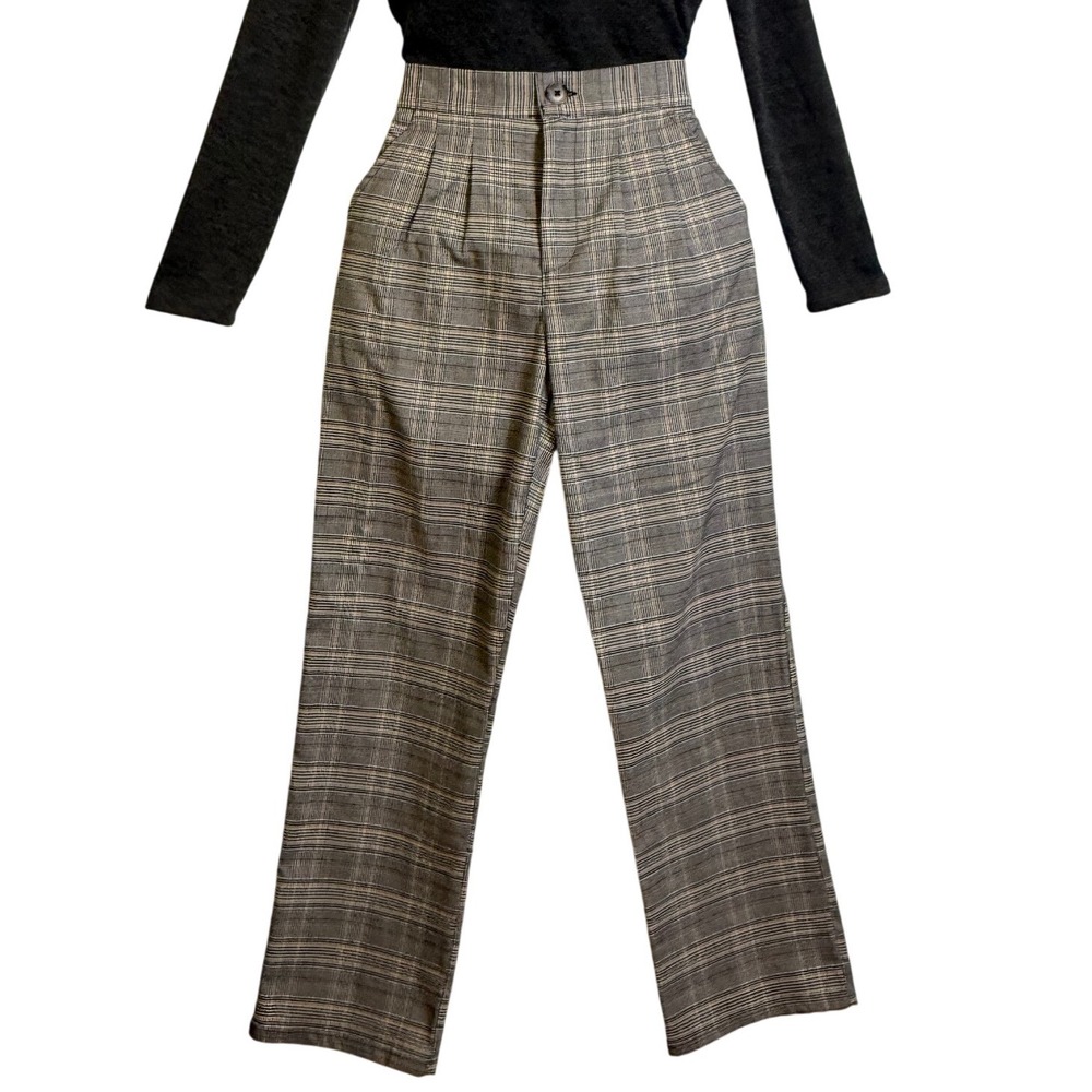 URBAN RENEWAL‎ Plaid High Waisted Pleated Trousers Women's XS Brown Tan Gray